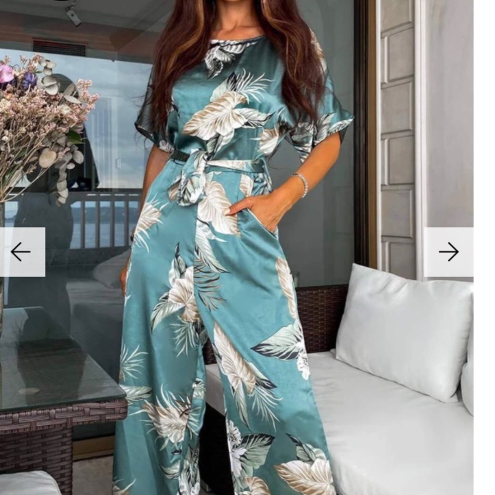 Duck Egg Floral Print Culotte Jumpsuit